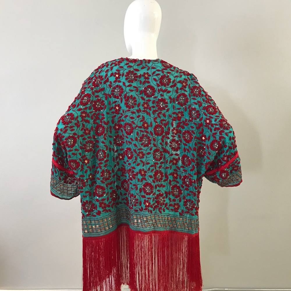 Beautiful Embroidered Fringe Blue Robe/Jacket - Picture 6 of 8